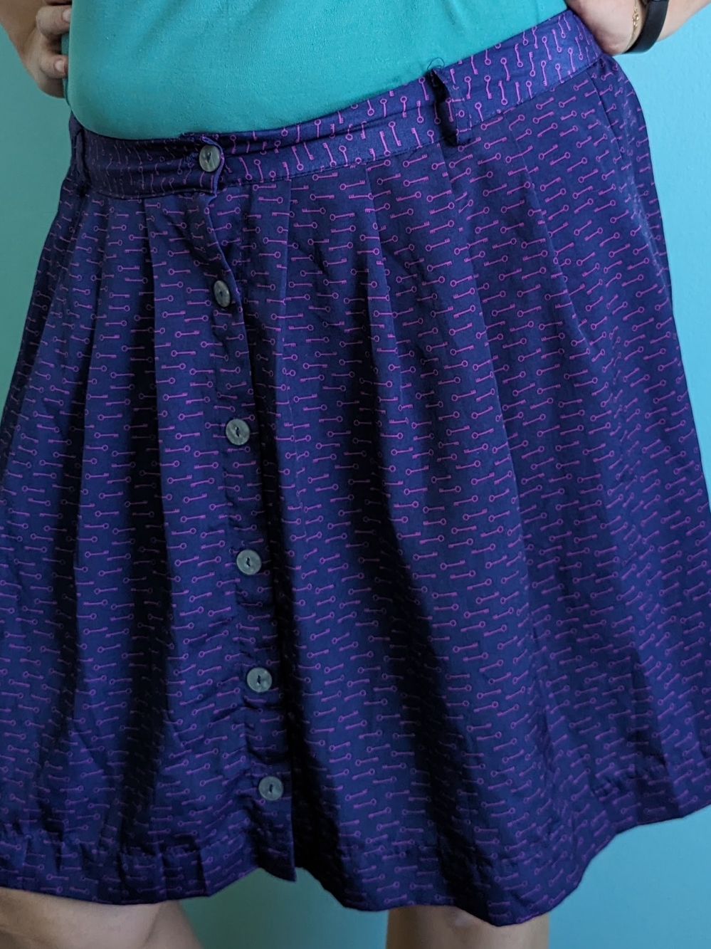 Xhilaration Navy and Pink Button-Front Knee-length Skirt *With Pockets!